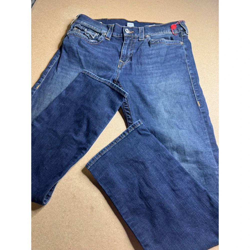 True Religion Ricky Relaxed Straight Jeans Men 34 Dark Wash Blue Denim 31 Inseam